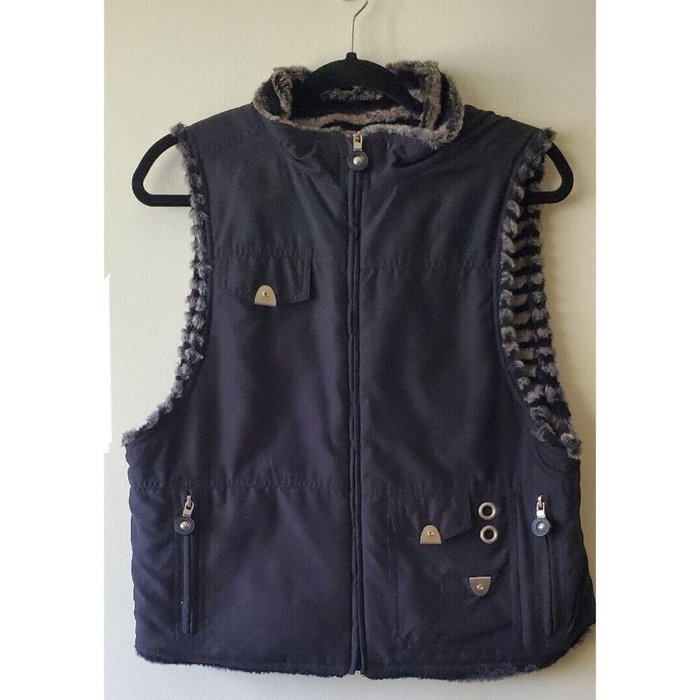 Jamie Sadock M Black Vest Fully Reversible To Faux Fur Zip Up Pockets Golf Hike